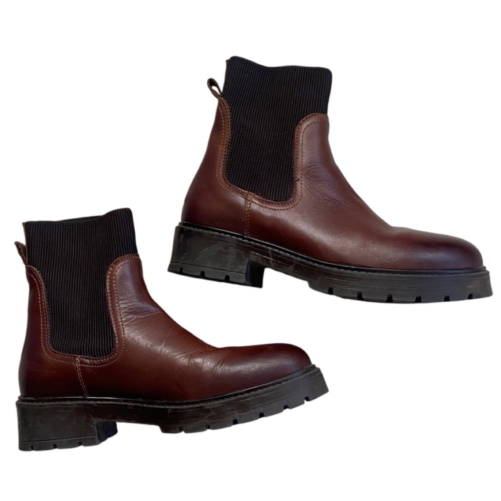 Bootlegger VTG 80s/90s Brown Leather Chelsea Boots Chunky Lug Sole. Women’s 8.5